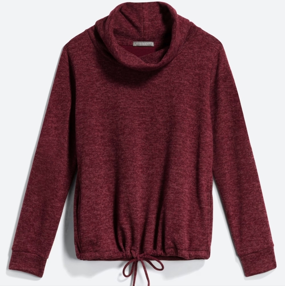 Loveappella Persy Cowl Neck Drawstring Hem Knit Top, Size Small